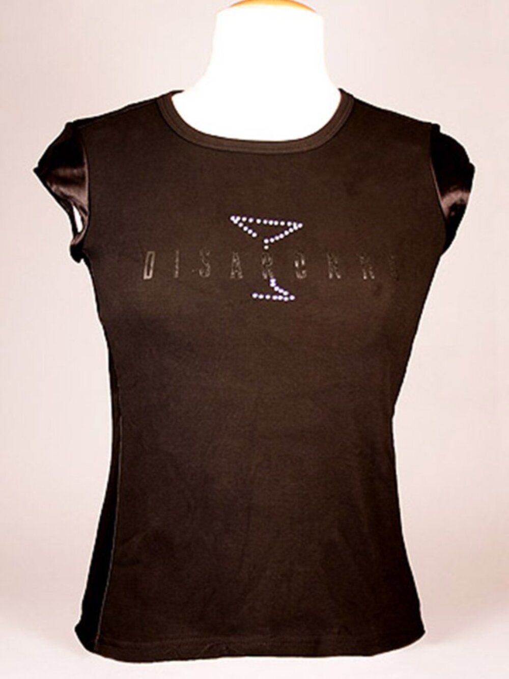 Disaronno Martini Stretch Top - Womens Size Medium - Black with rhinestones NWOT